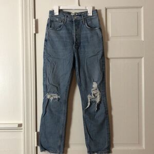AGOLDE Riley High Rise Straight Leg Jeans in Whiplash Blue Denim Size 25